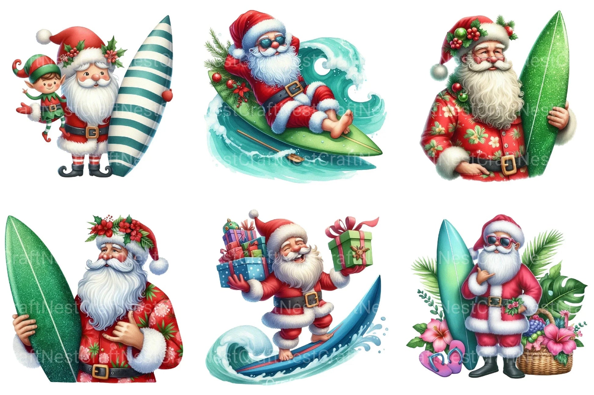 Christmas Santa Surfboard Clipart Bundle 99 - CraftNest - Digital Crafting and Art