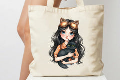 Quirky Girl with Cat Clipart Bundle - CraftNest - Digital Crafting and Art
