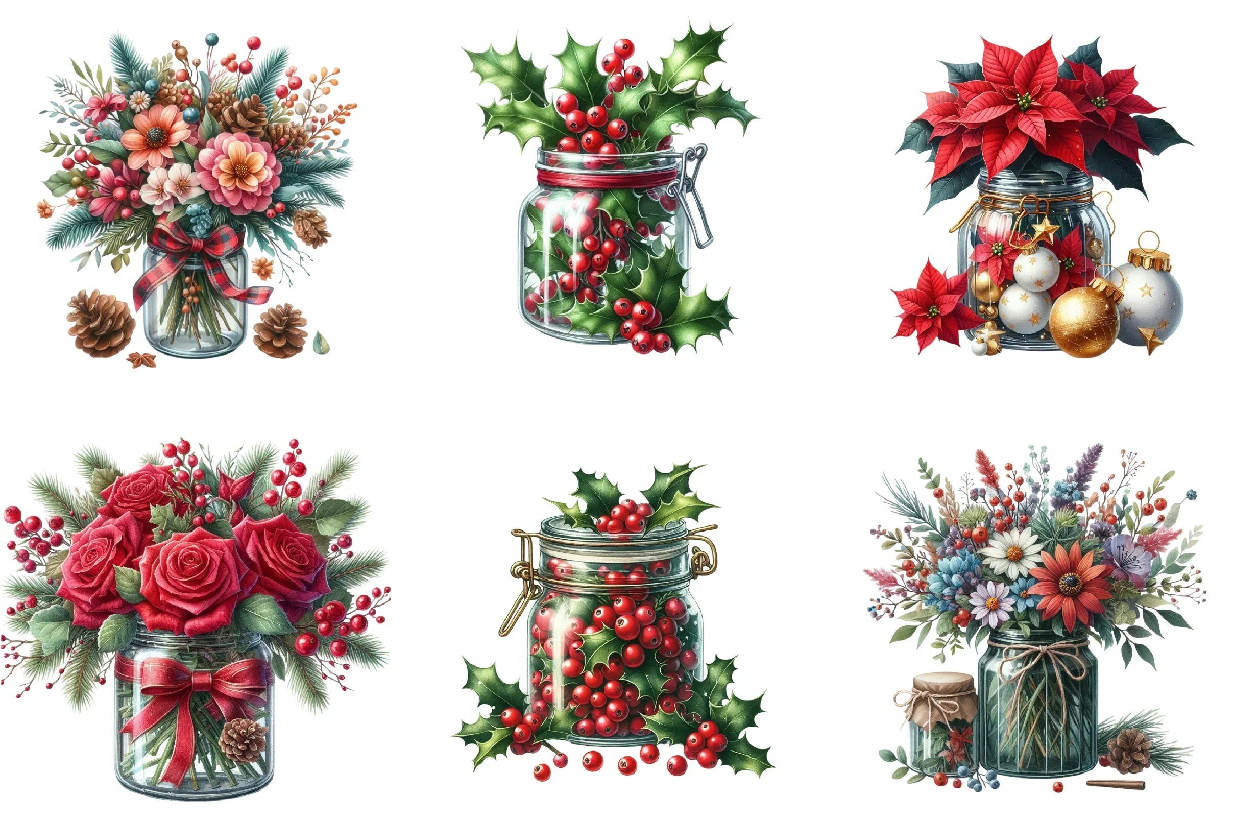 Christmas Flowers in Jar Clipart Bundle - CraftNest - Digital Crafting and Art
