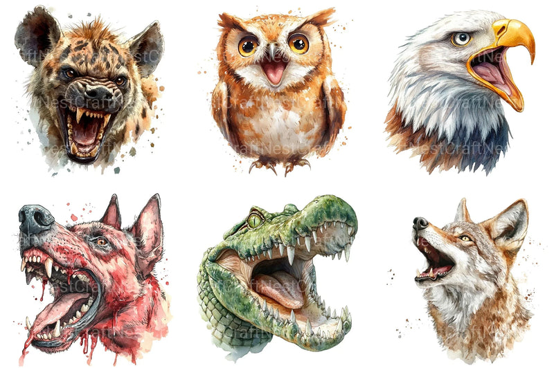 Aggressive Animal Head Clipart Bundle - CraftNest - Digital Crafting and Art