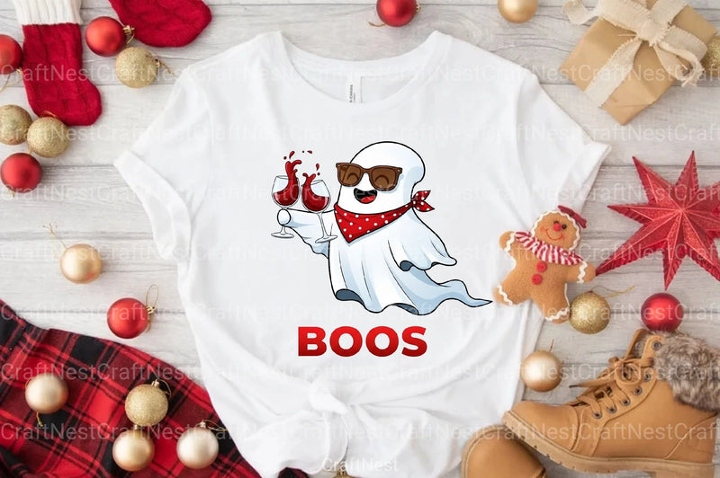 Just Here For The Boos Ghost Wine Halloween T-Shirt Clipart Bundle - CraftNest - Digital Crafting and Art