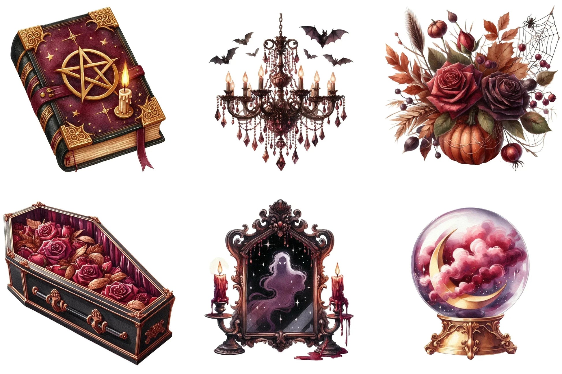 Burgundy Halloween Clipart Bundle - CraftNest - Digital Crafting and Art