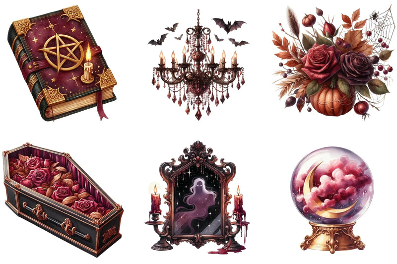 Burgundy Halloween Clipart Bundle - CraftNest - Digital Crafting and Art