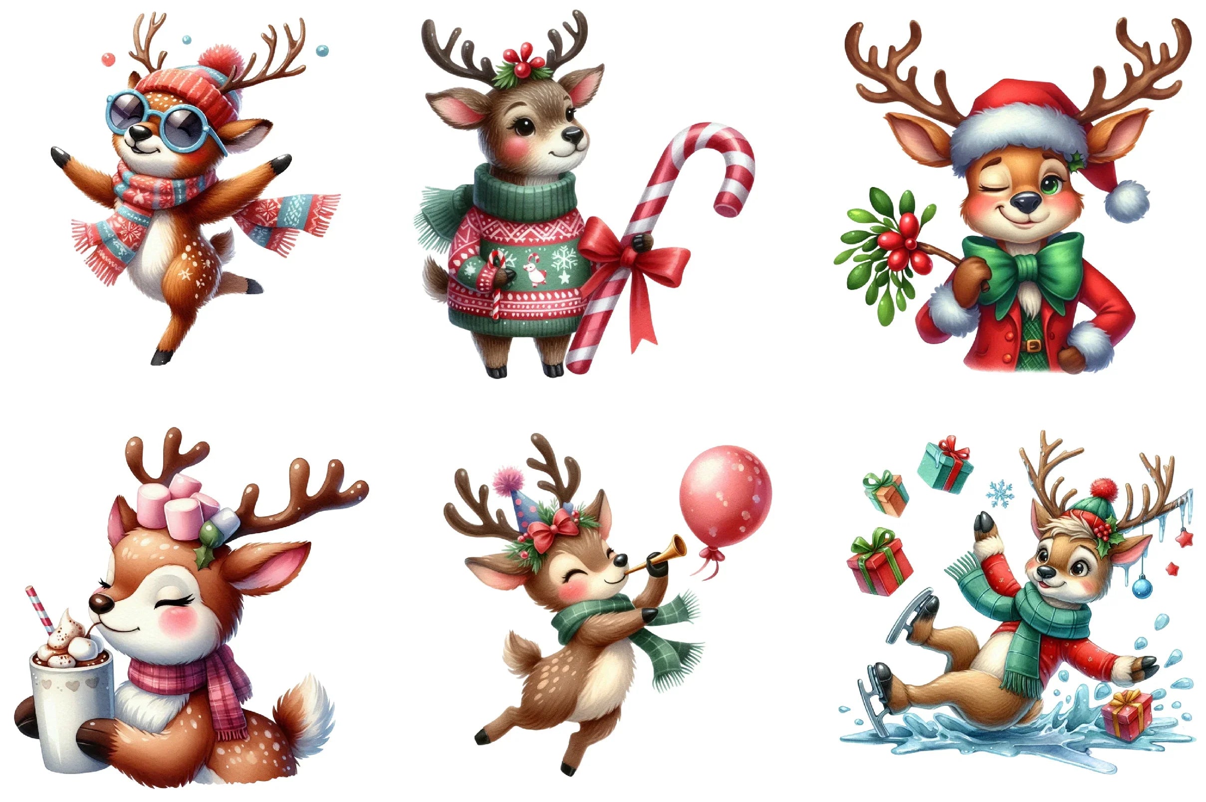 Christmas Funny Reindeer Clipart Bundle - CraftNest - Digital Crafting and Art
