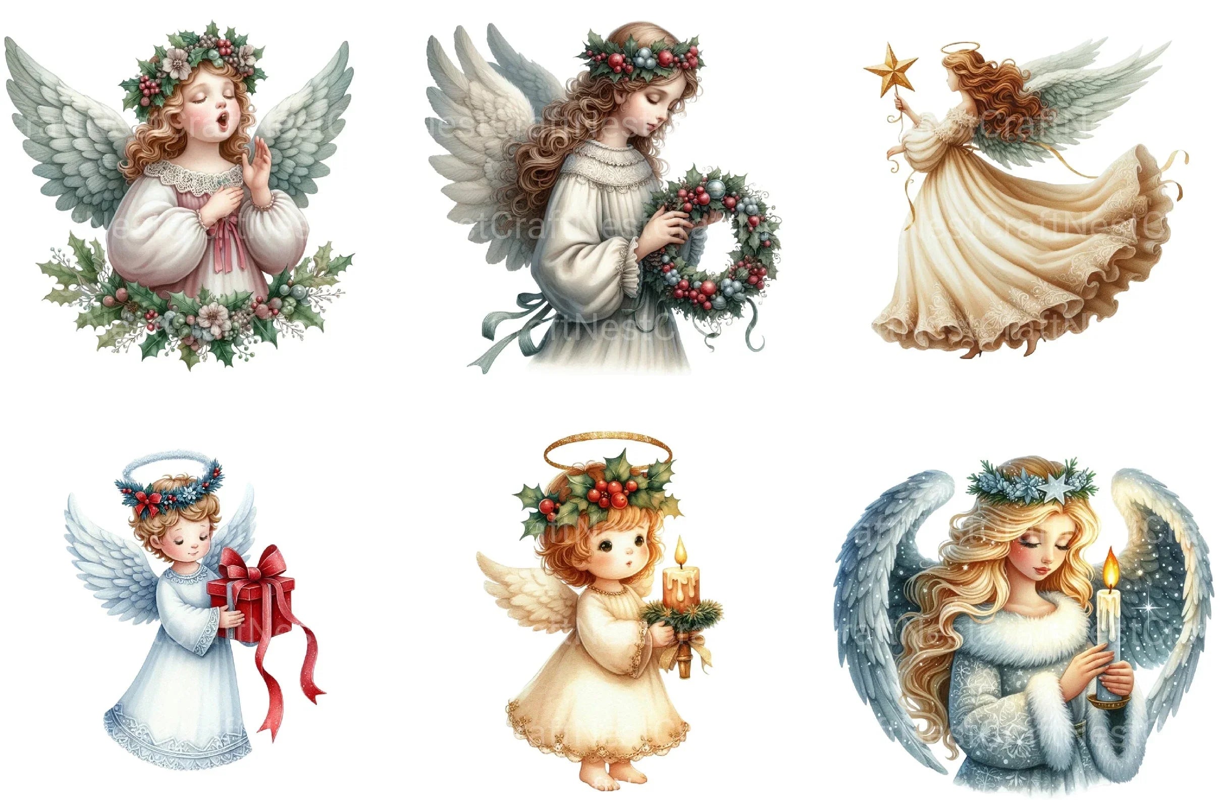 Vintage Christmas Angel Clipart Bundle 4 - CraftNest - Digital Crafting and Art