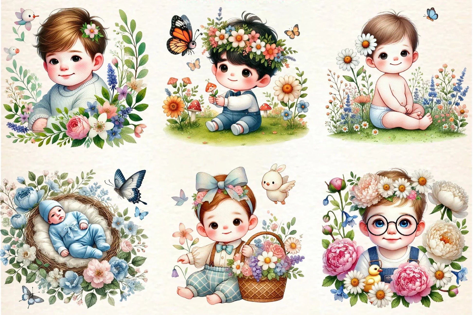 Cute Spring Baby Boy Flowers Clipart Bundle - CraftNest - Digital Crafting and Art