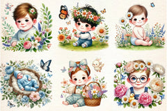 Cute Spring Baby Boy Flowers Clipart Bundle - CraftNest - Digital Crafting and Art