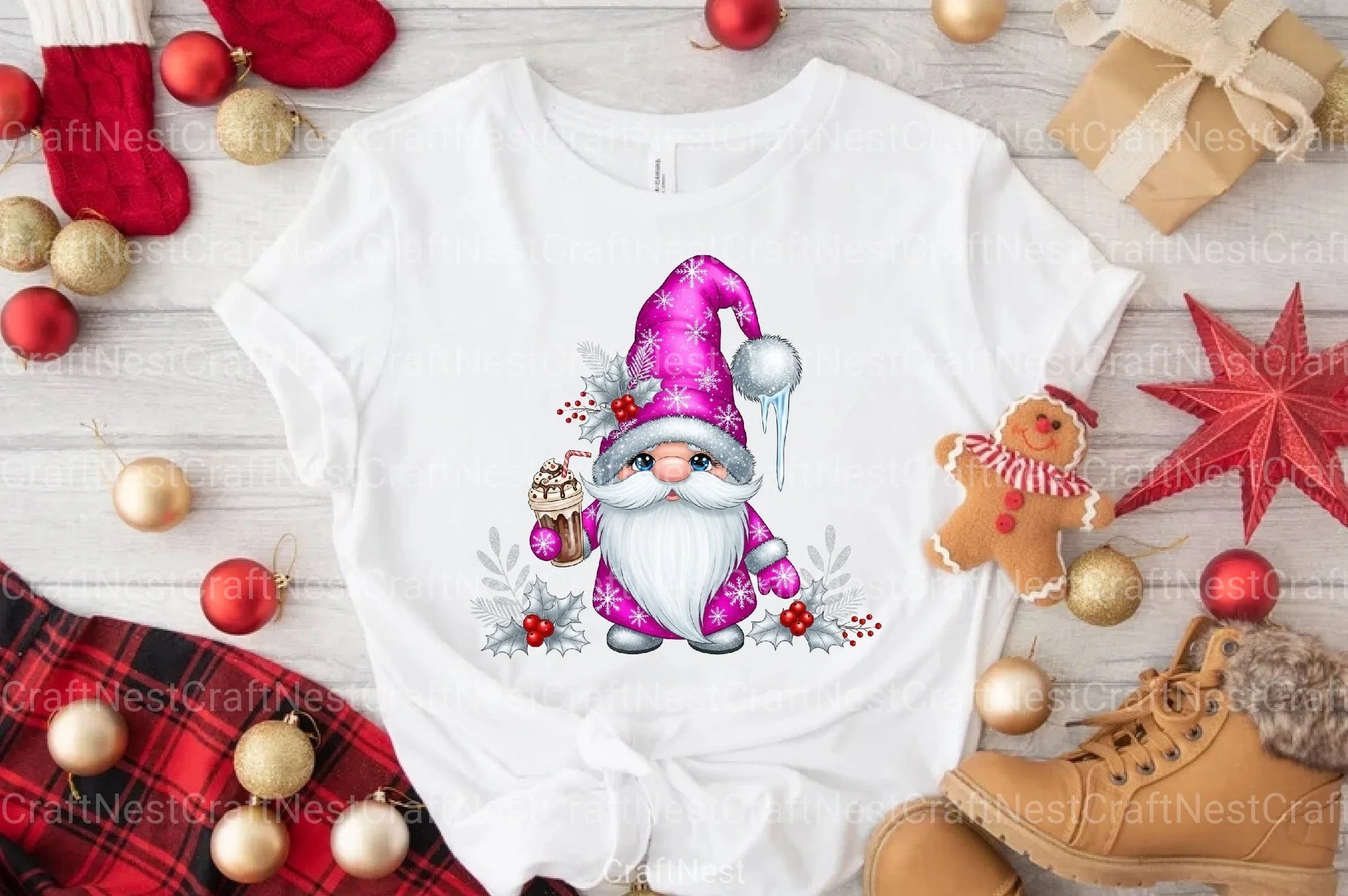 Pink Christmas Gnome Clipart Bundle - CraftNest - Digital Crafting and Art