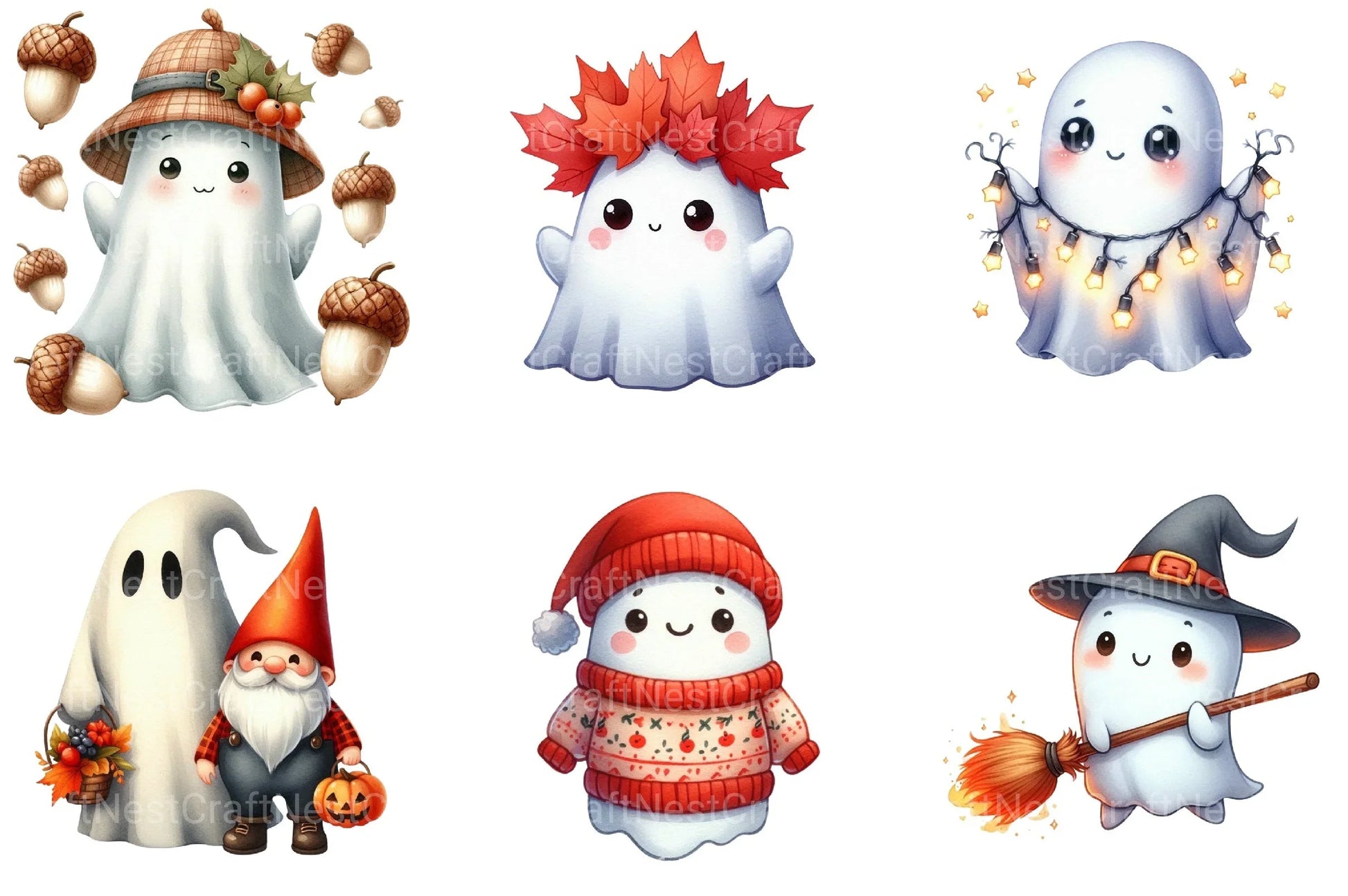Cute Fall Halloween Ghost Clipart Bundle - CraftNest - Digital Crafting and Art