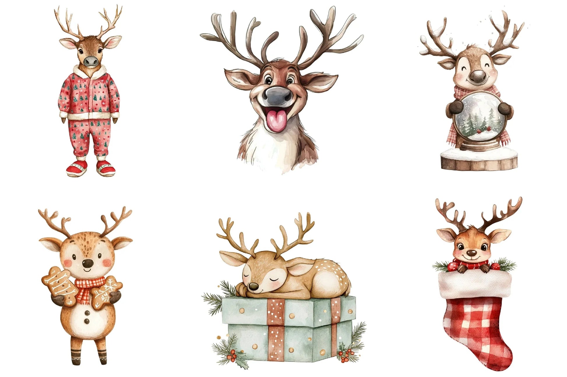 Funny Cute Christmas Reindeer Clipart Bundle - CraftNest - Digital Crafting and Art