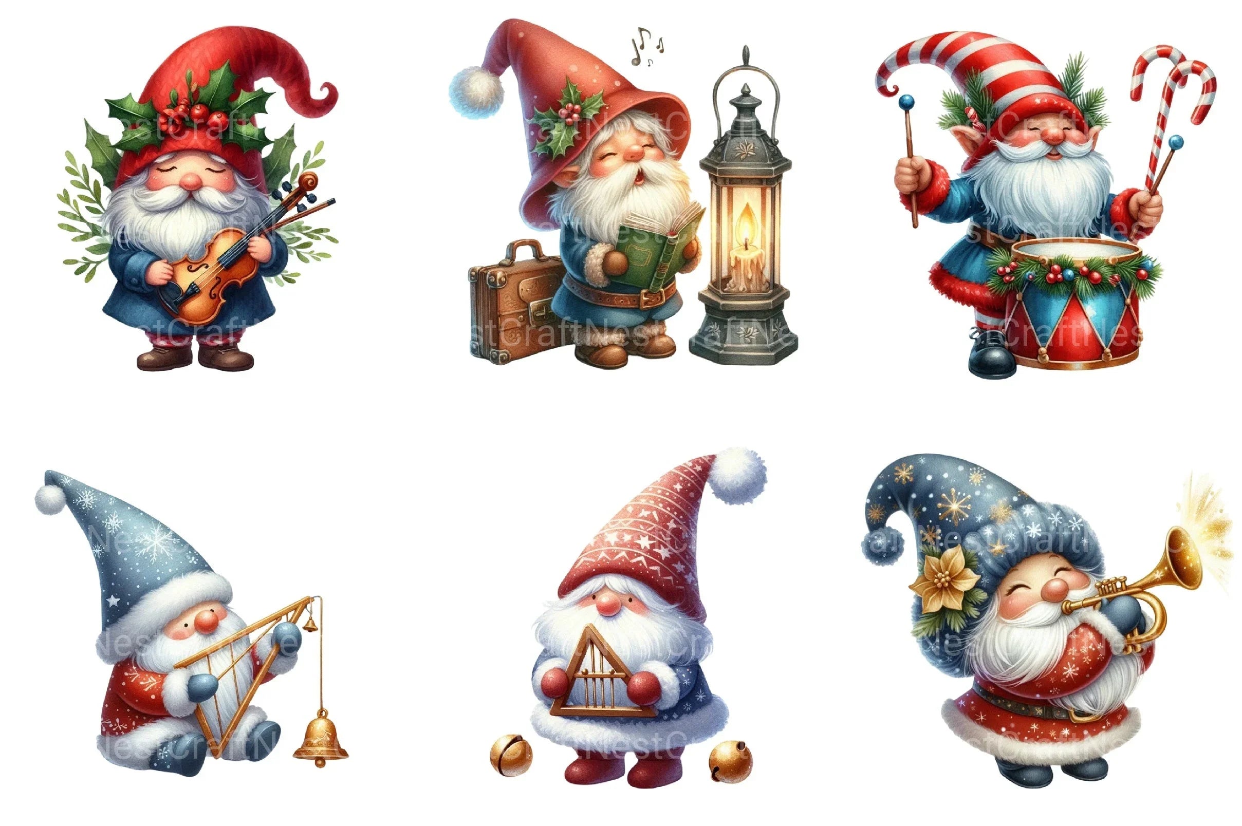 Christmas Gnome Musicians Clipart Bundle 4 - CraftNest - Digital Crafting and Art