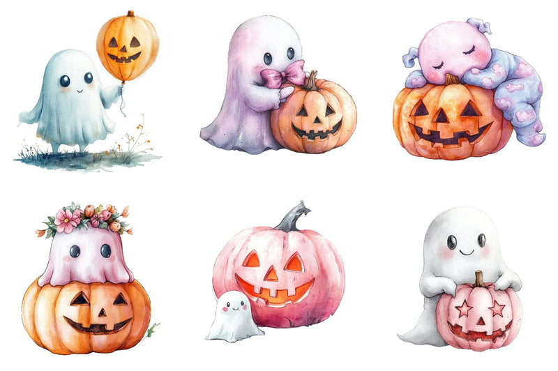 Cute Pink Ghost Pumpkin Halloween Clipart Bundle - CraftNest - Digital Crafting and Art