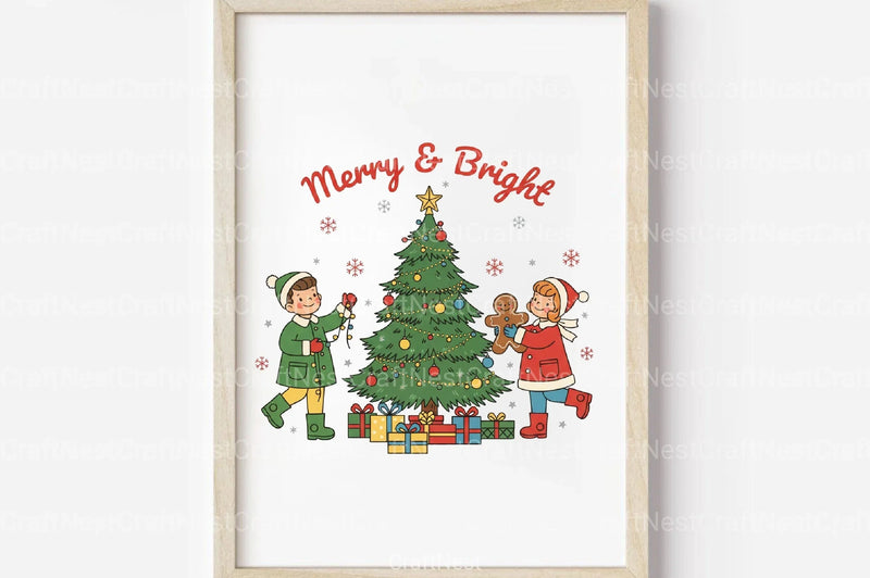 Merry & Bright Retro Christmas Clipart Bundle - CraftNest - Digital Crafting and Art
