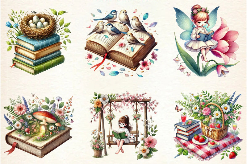 Spring Book Lover Clipart Bundle - CraftNest - Digital Crafting and Art