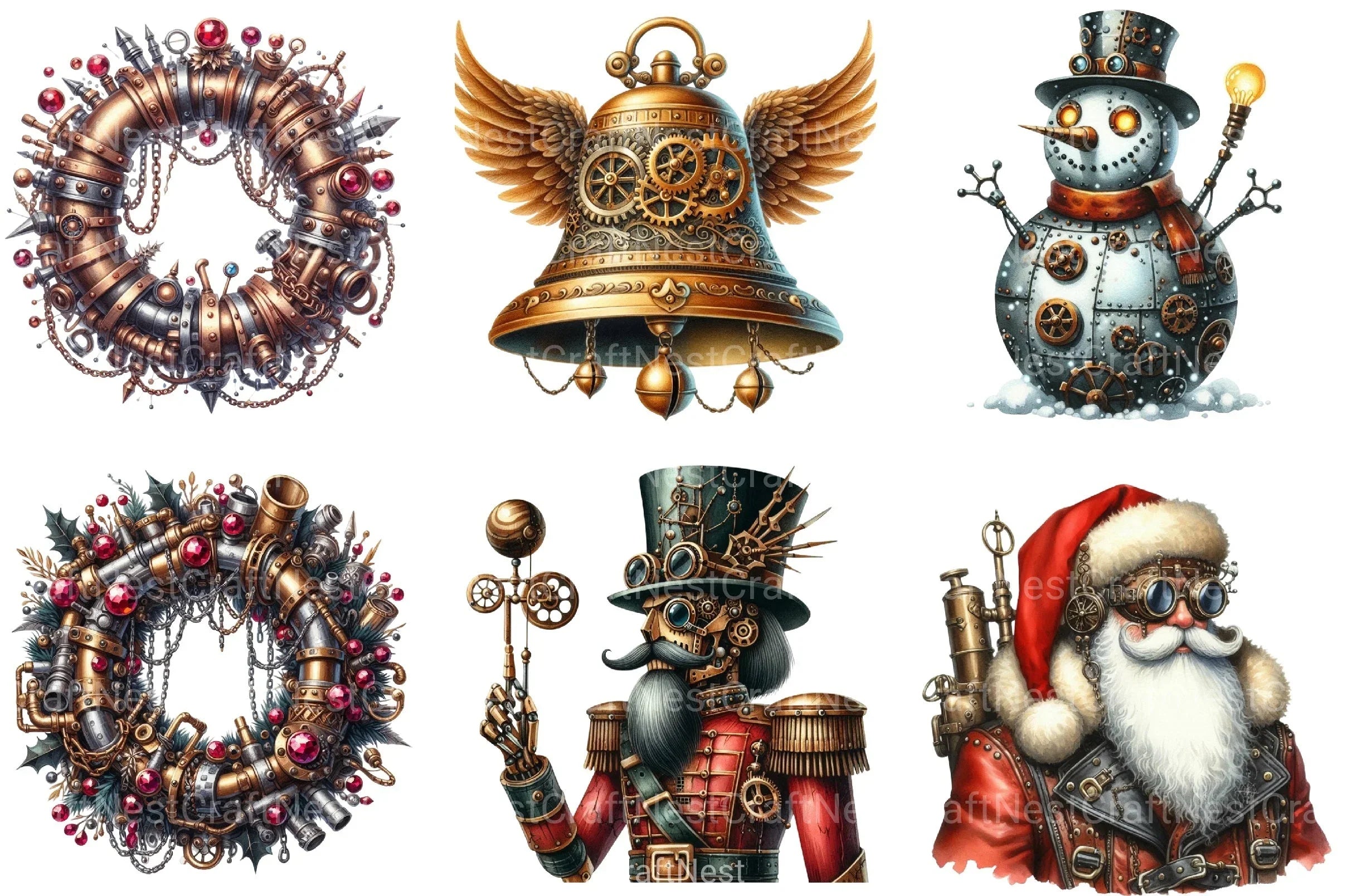 Steampunk Christmas Clipart Bundle 98 - CraftNest - Digital Crafting and Art