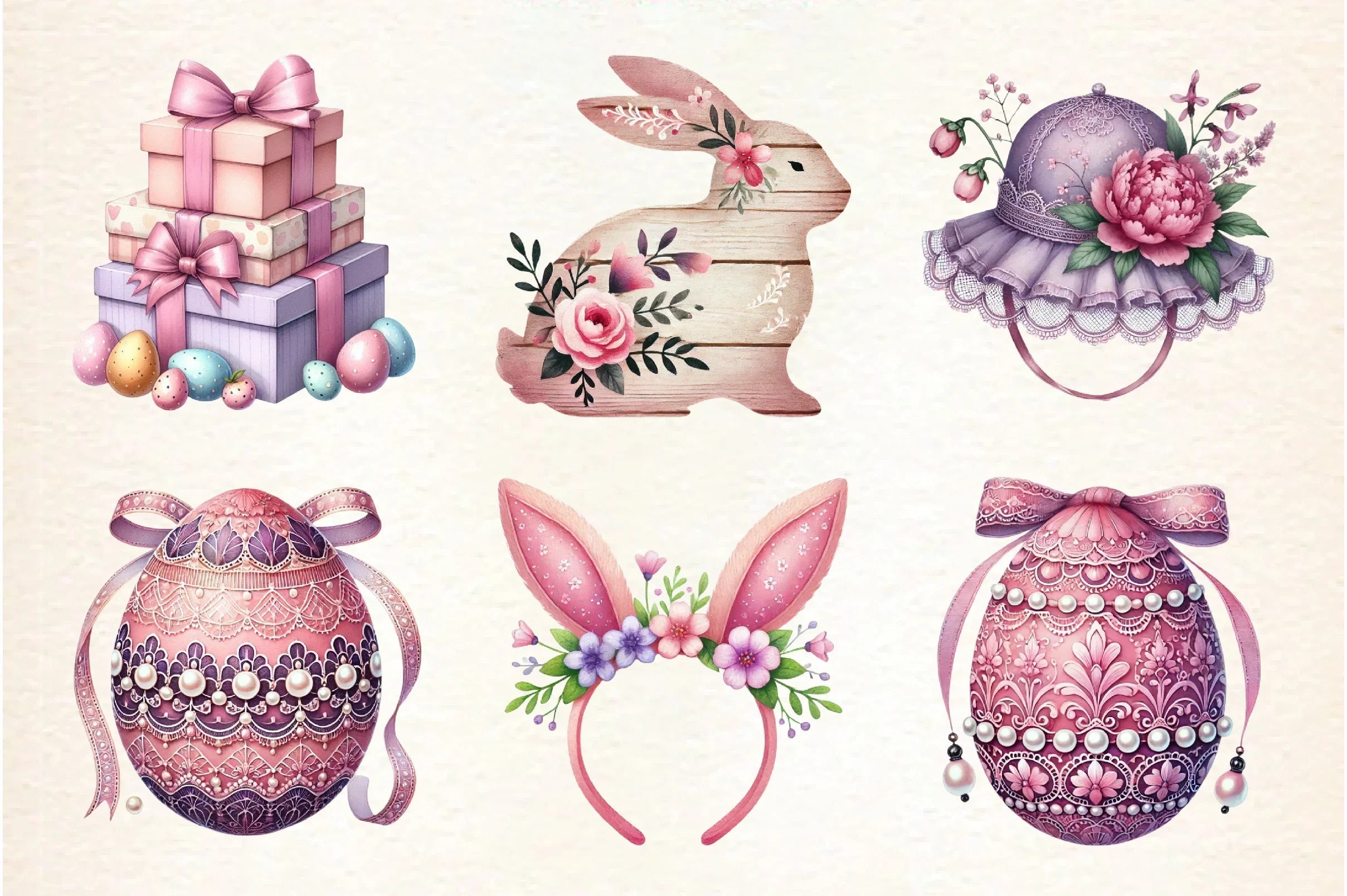 Pink and Purple Easter Clipart Bundle - CraftNest - Digital Crafting and Art