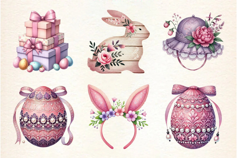 Pink and Purple Easter Clipart Bundle - CraftNest - Digital Crafting and Art