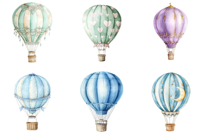 Pastel Hot Air Balloons Clipart Bundle - CraftNest - Digital Crafting and Art