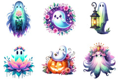 Neon Garden Ghost Halloween Clipart Bundle - CraftNest - Digital Crafting and Art