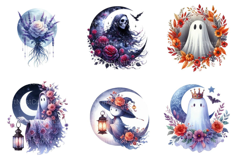 Floral Phantom Moonlight Halloween Clipart Bundle - CraftNest - Digital Crafting and Art