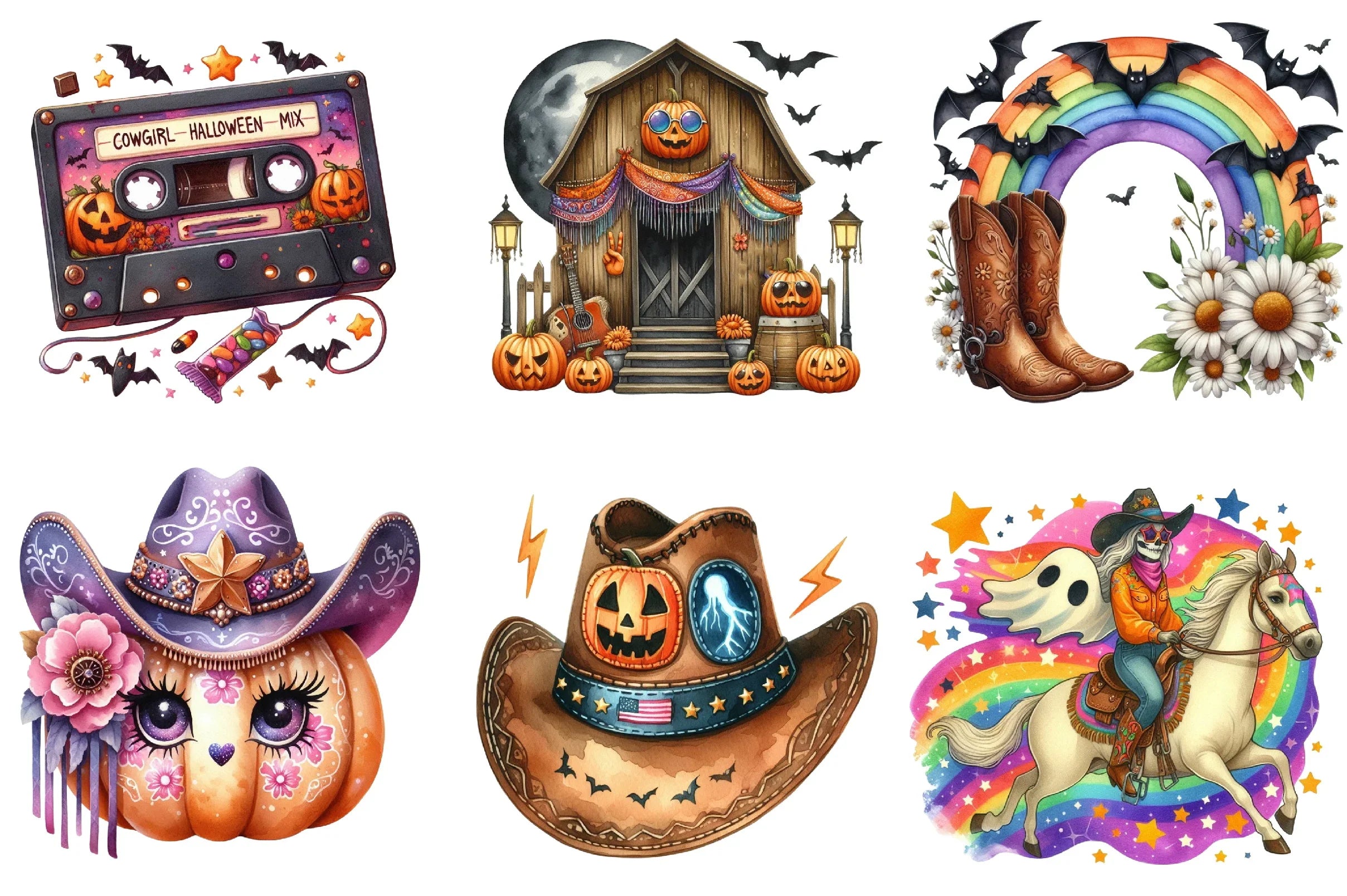 Western Halloween Retro Clipart Bundle - CraftNest - Digital Crafting and Art