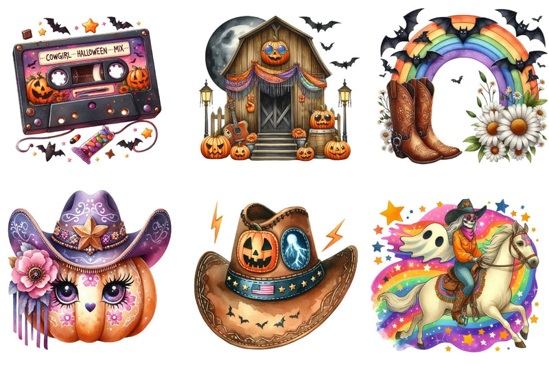 Western Halloween Retro Clipart Bundle - CraftNest - Digital Crafting and Art