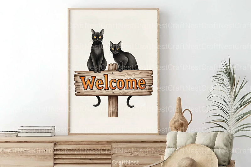 Black Cat Welcome Sign Clipart Bundle - CraftNest - Digital Crafting and Art