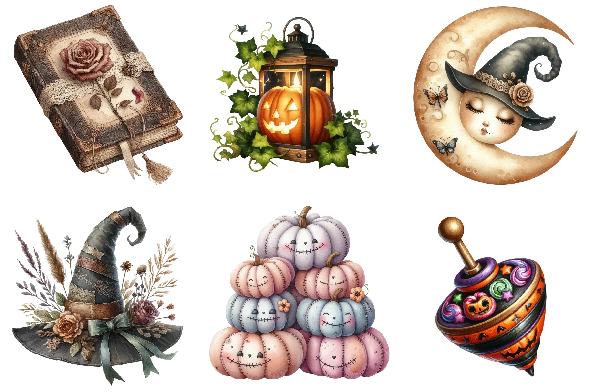 Cute Vintage Aesthetic Halloween Clipart Bundle - CraftNest - Digital Crafting and Art