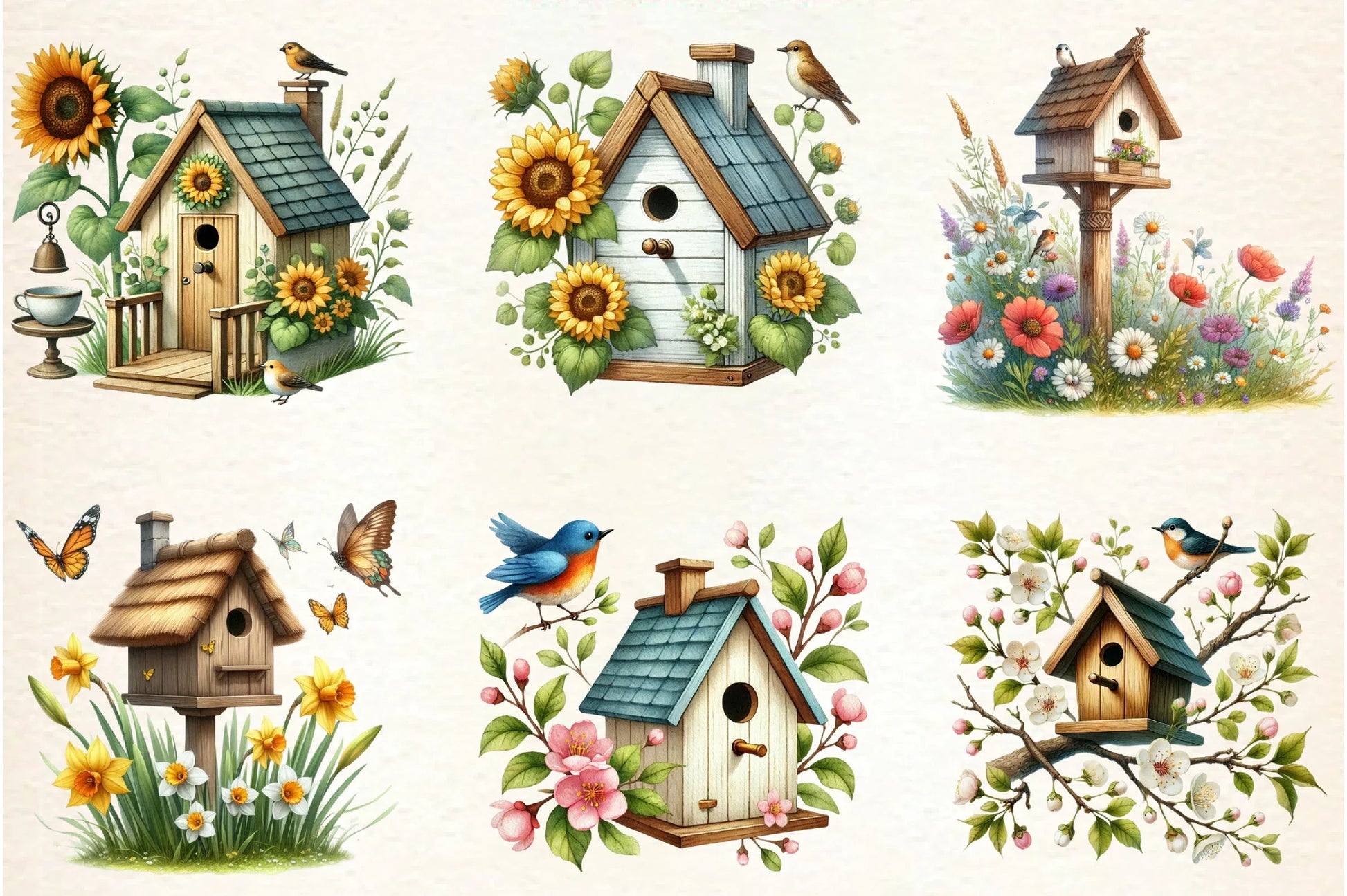 Spring Bird Houses Clipart Bundle - CraftNest - Digital Crafting and Art