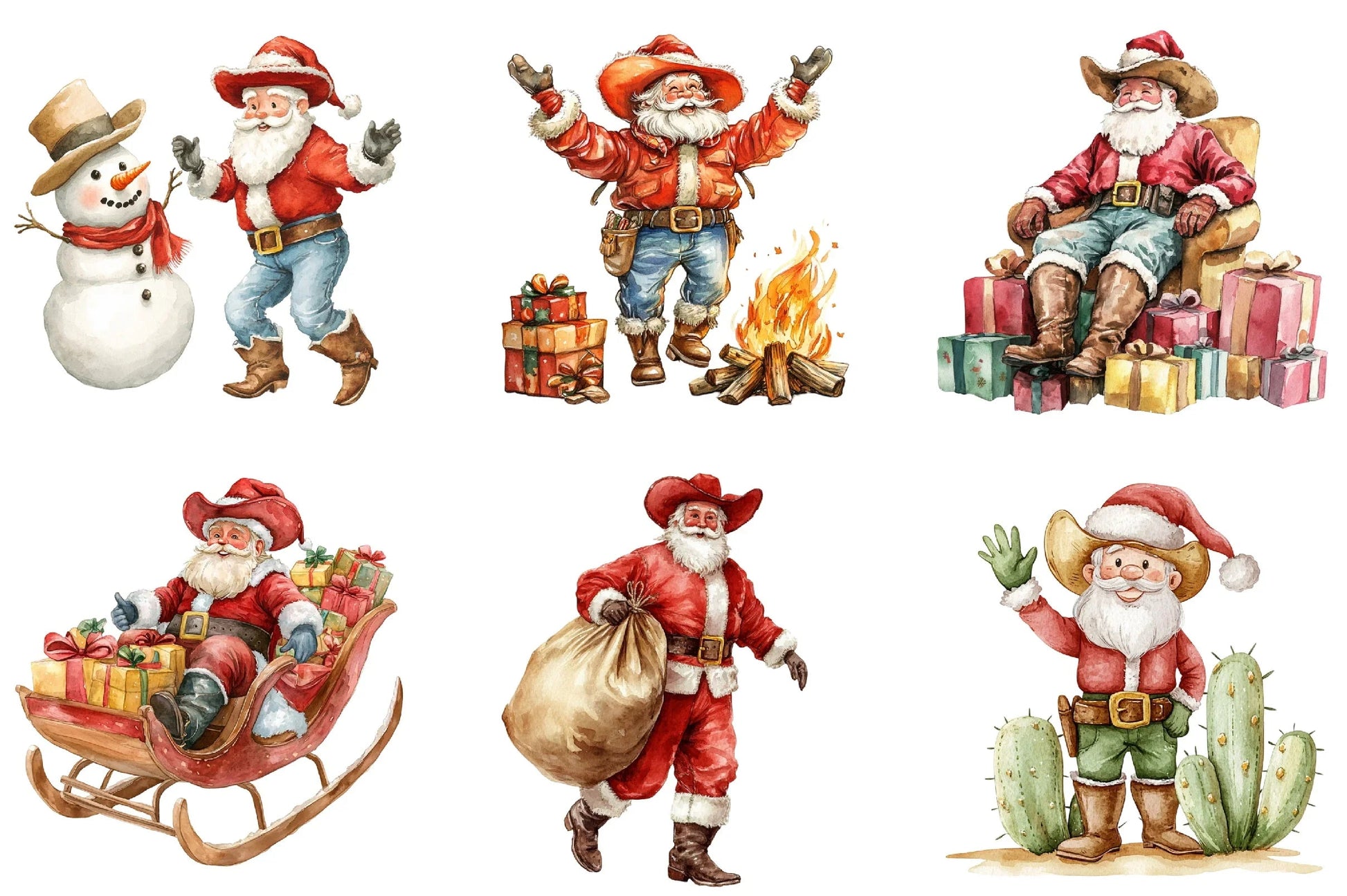 Funny Cowboy Santa Clipart Bundle - CraftNest - Digital Crafting and Art