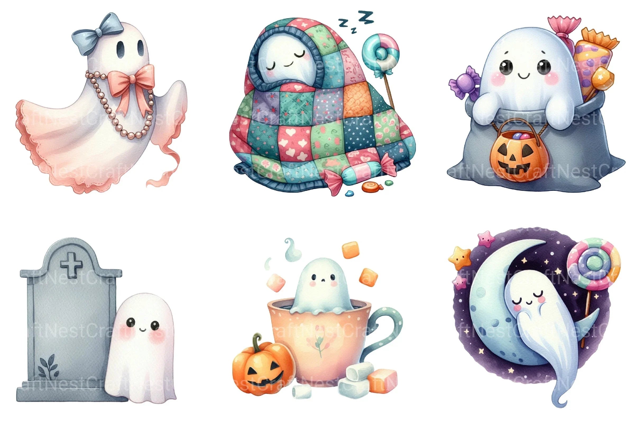 Halloween Cute Ghost Clipart Bundle 99 - CraftNest - Digital Crafting and Art