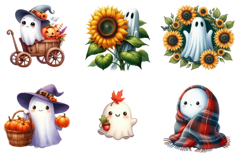 Cute Fall Halloween Ghost Clipart Bundle - CraftNest - Digital Crafting and Art
