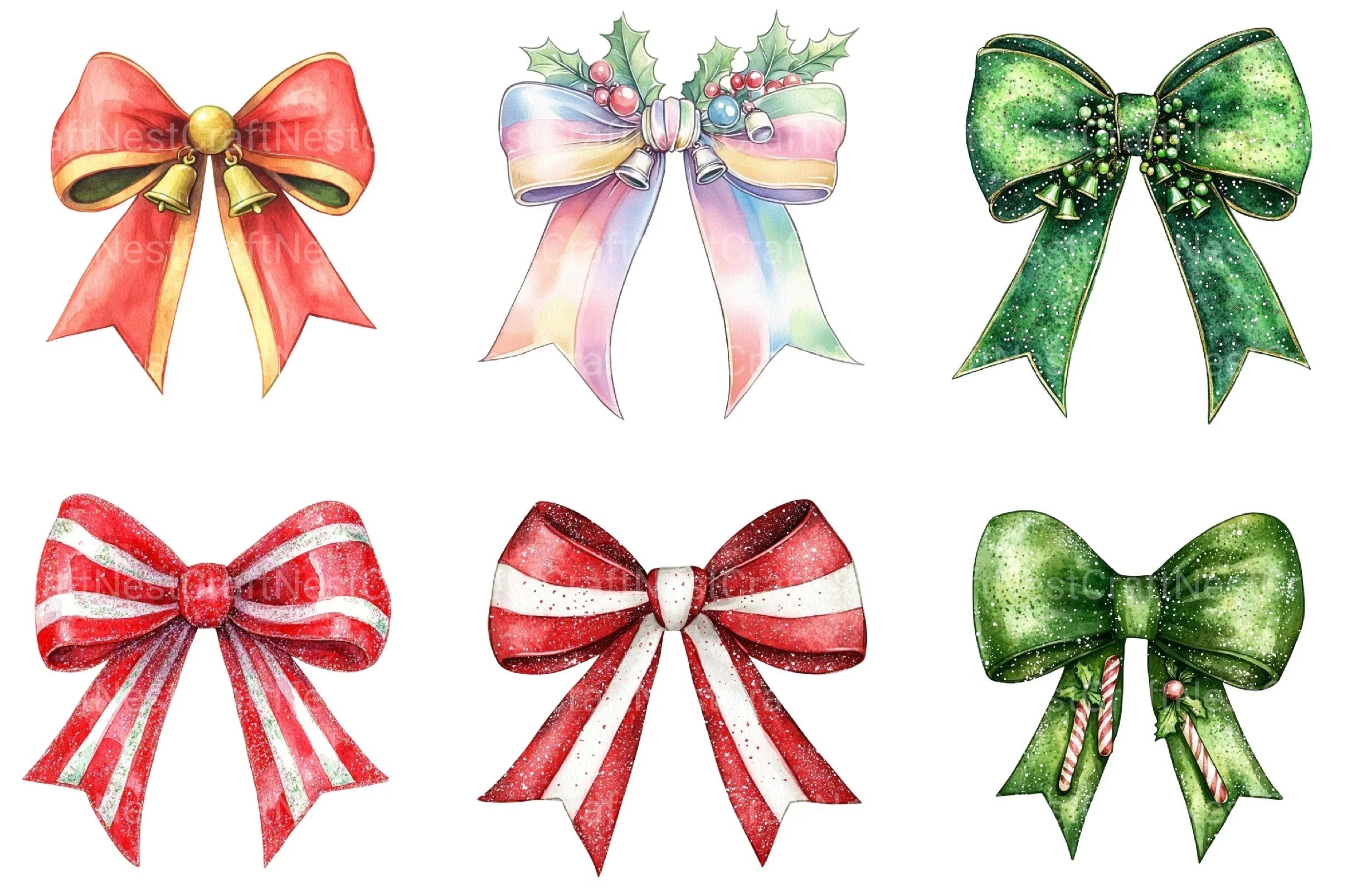 Christmas Coquette Bows Clipart Bundle - CraftNest - Digital Crafting and Art