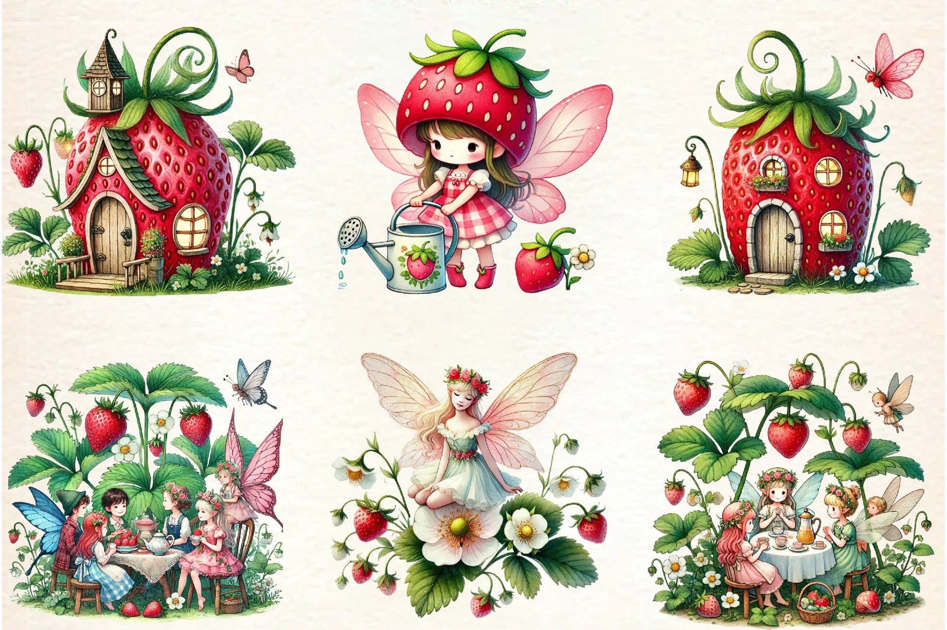 Spring Strawberry Fairy Garden Clipart Bundle - CraftNest - Digital Crafting and Art