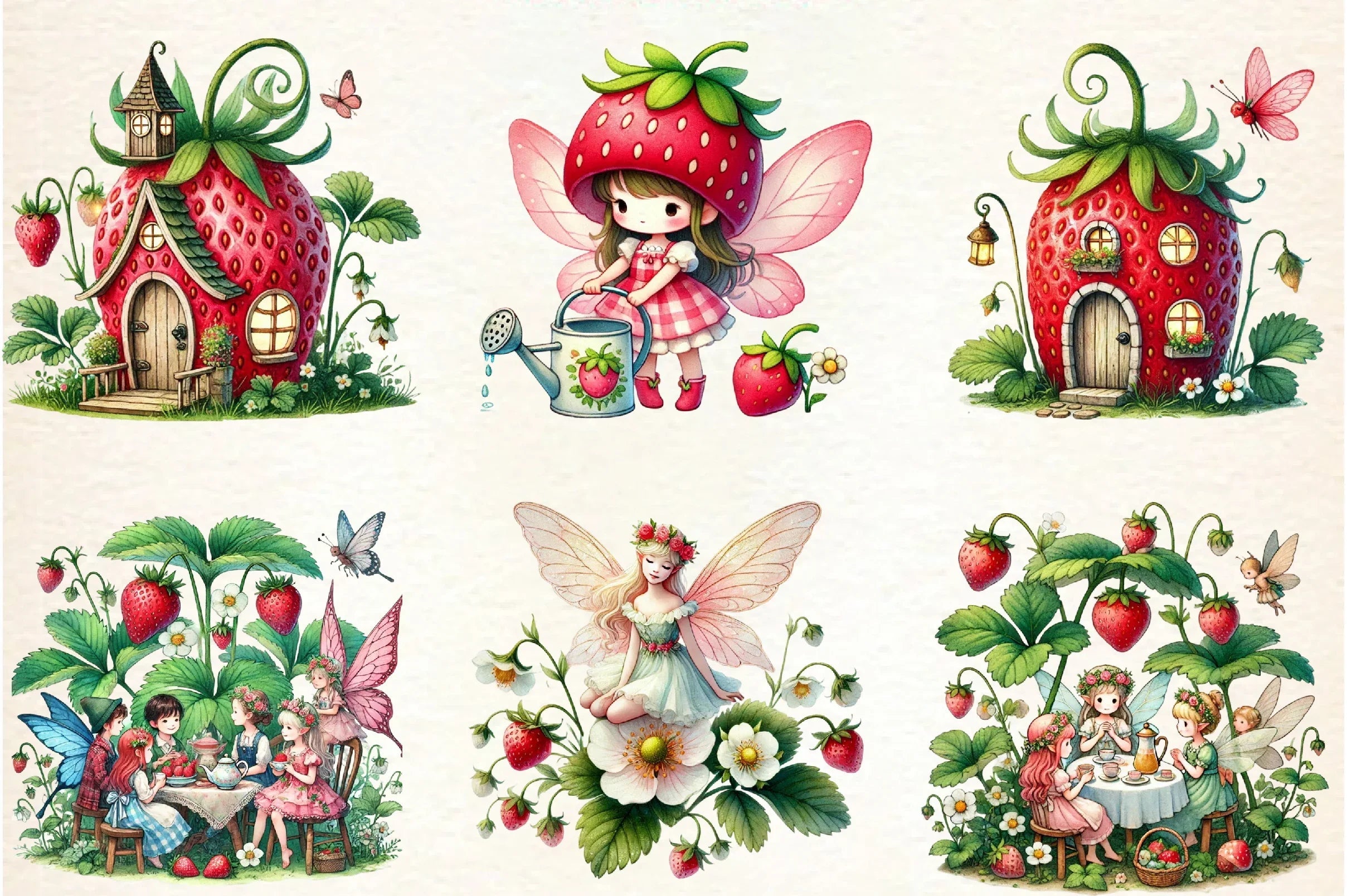 Spring Strawberry Fairy Garden Clipart Bundle - CraftNest - Digital Crafting and Art