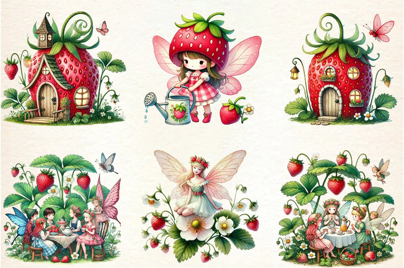 Spring Strawberry Fairy Garden Clipart Bundle - CraftNest - Digital Crafting and Art