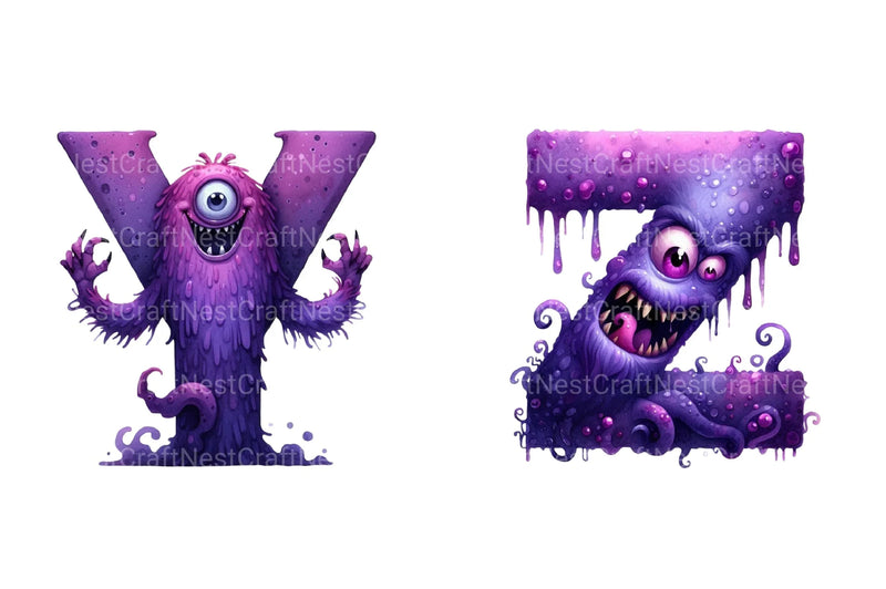 Purple Halloween Monster Alphabet Clipart Bundle - CraftNest - Digital Crafting and Art