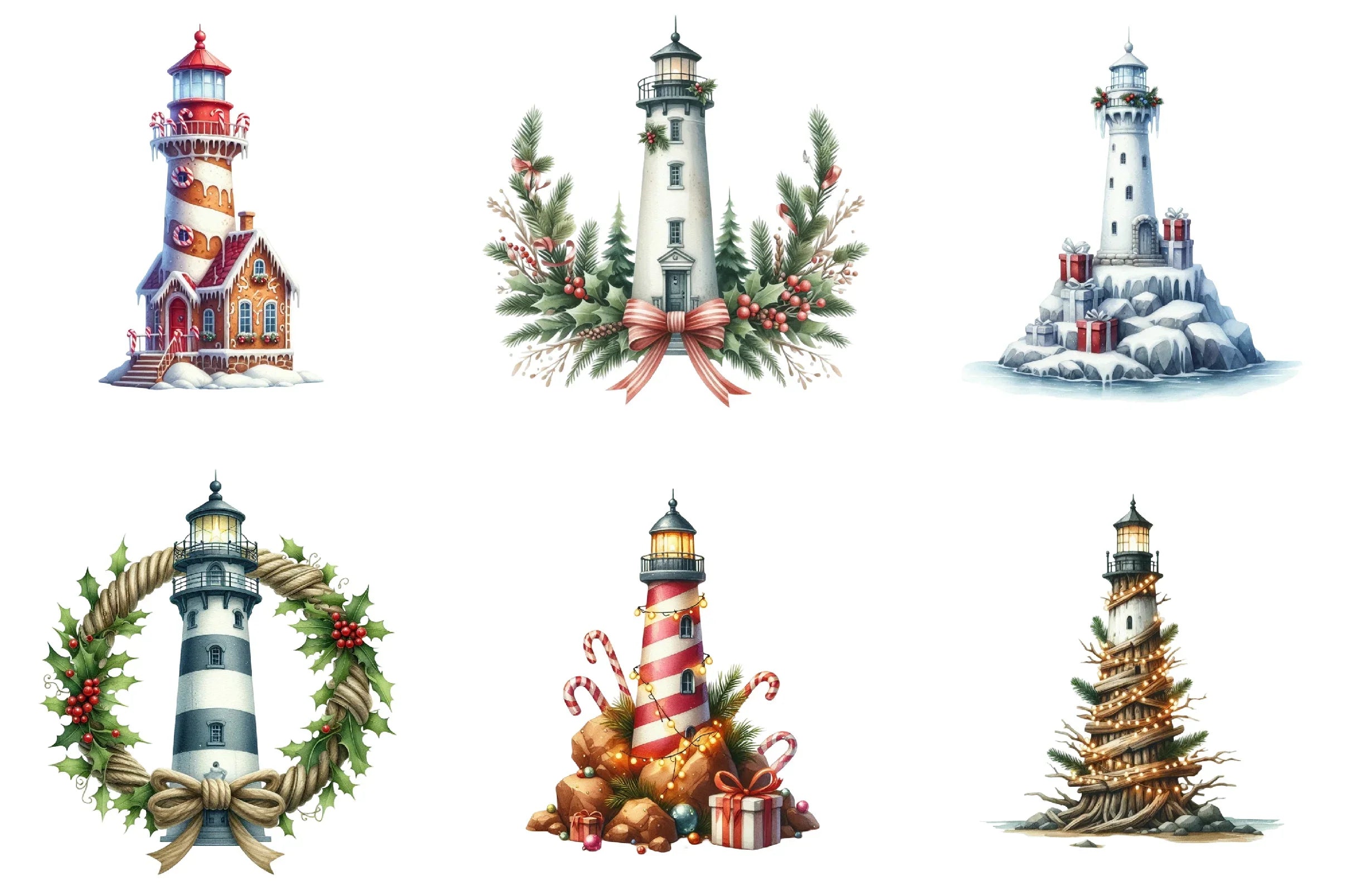 Christmas Lighthouse Clipart Bundle - CraftNest - Digital Crafting and Art