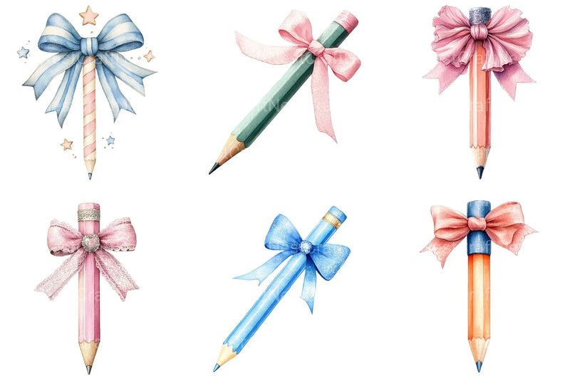 Coquette School Pencil Bow Clipart Bundle 36 - CraftNest - Digital Crafting and Art