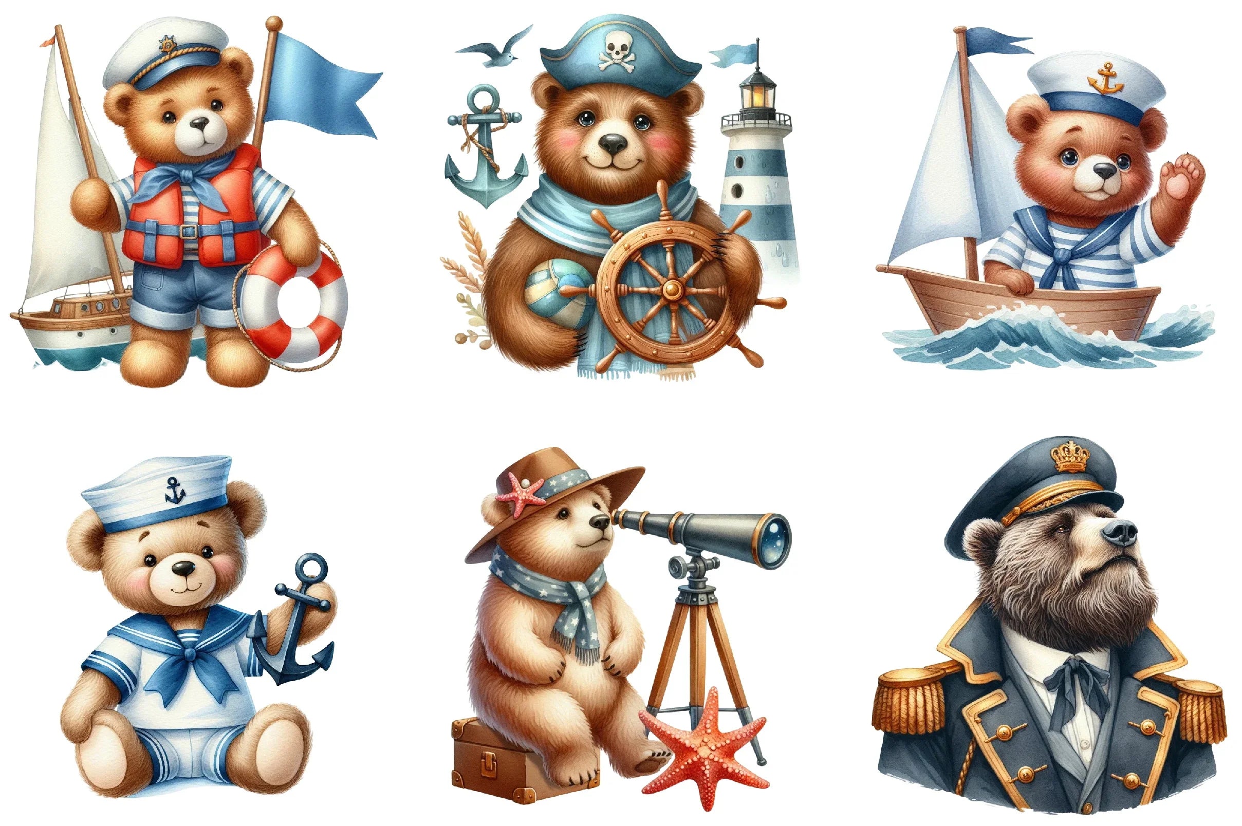 Bear Sailor Nautical Clipart Bundle - CraftNest - Digital Crafting and Art