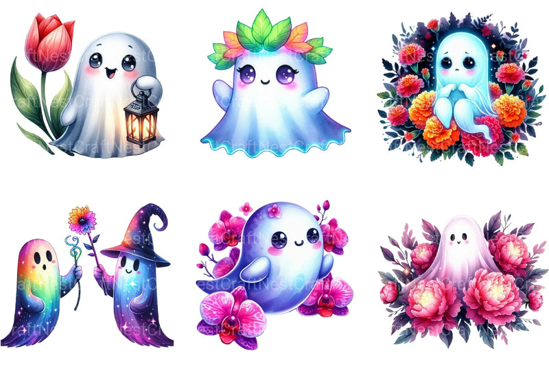 Neon Garden Ghost Halloween Clipart Bundle 33 - CraftNest - Digital Crafting and Art