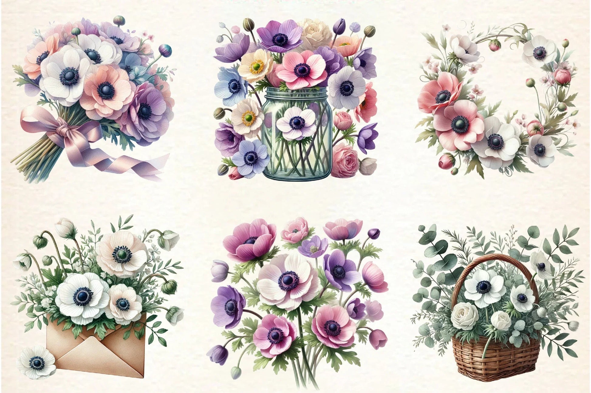 Spring Anemones Floral Clipart Bundle - CraftNest - Digital Crafting and Art