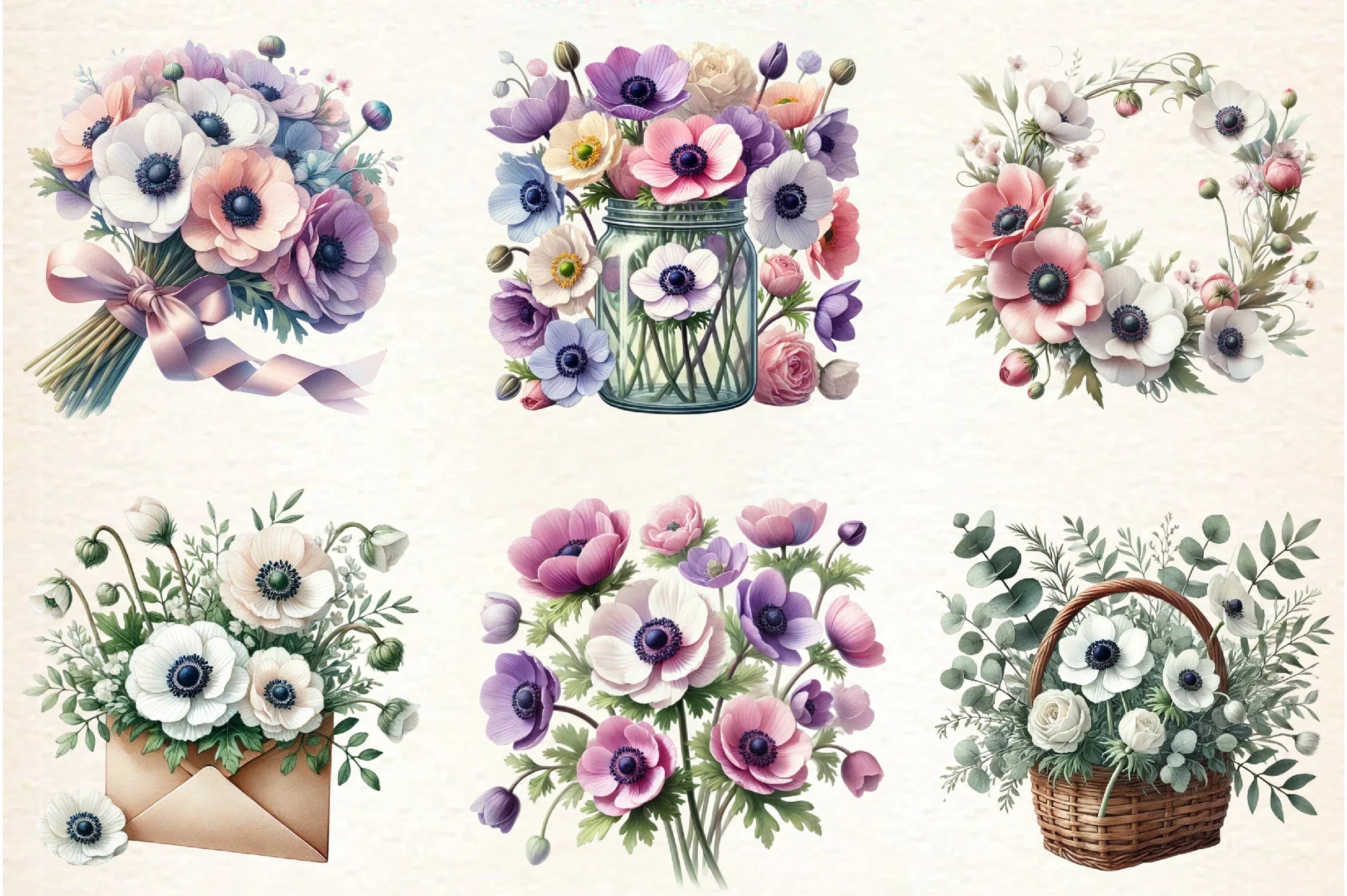 Spring Anemones Floral Clipart Bundle - CraftNest - Digital Crafting and Art