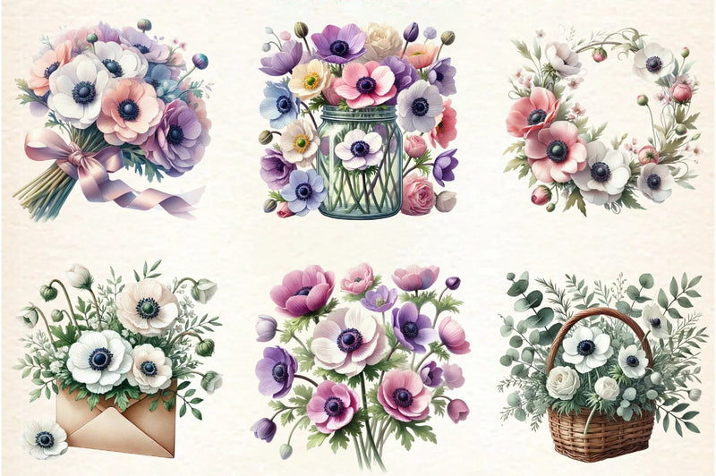 Spring Anemones Floral Clipart Bundle - CraftNest - Digital Crafting and Art