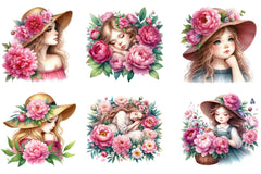 Girl with Peonies Flower Clipart Bundle - CraftNest - Digital Crafting and Art
