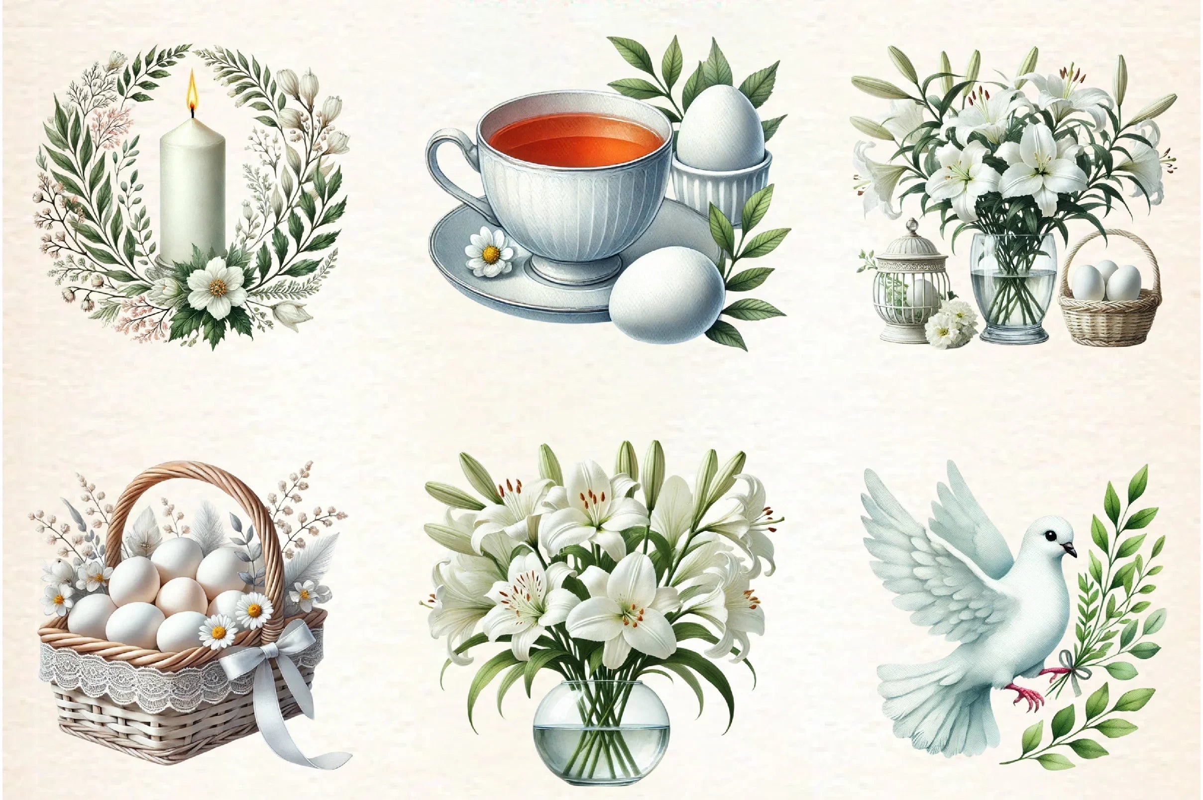 Neutral White Easter Clipart Bundle - CraftNest - Digital Crafting and Art