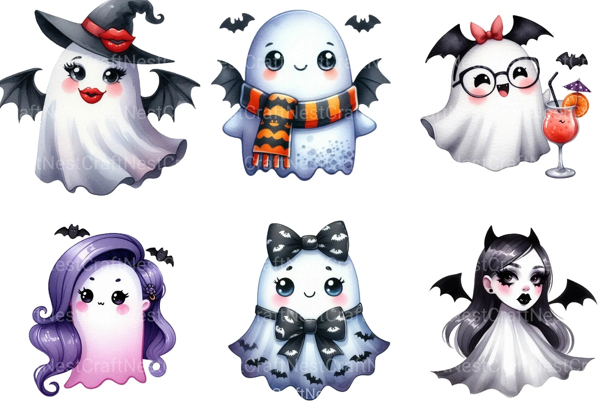 Bat Babe Ghost Halloween Clipart Bundle - CraftNest - Digital Crafting and Art