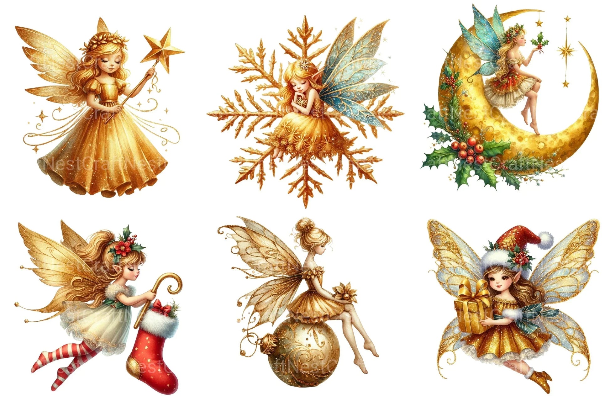 Christmas Gold Fairy Clipart Bundle - CraftNest - Digital Crafting and Art