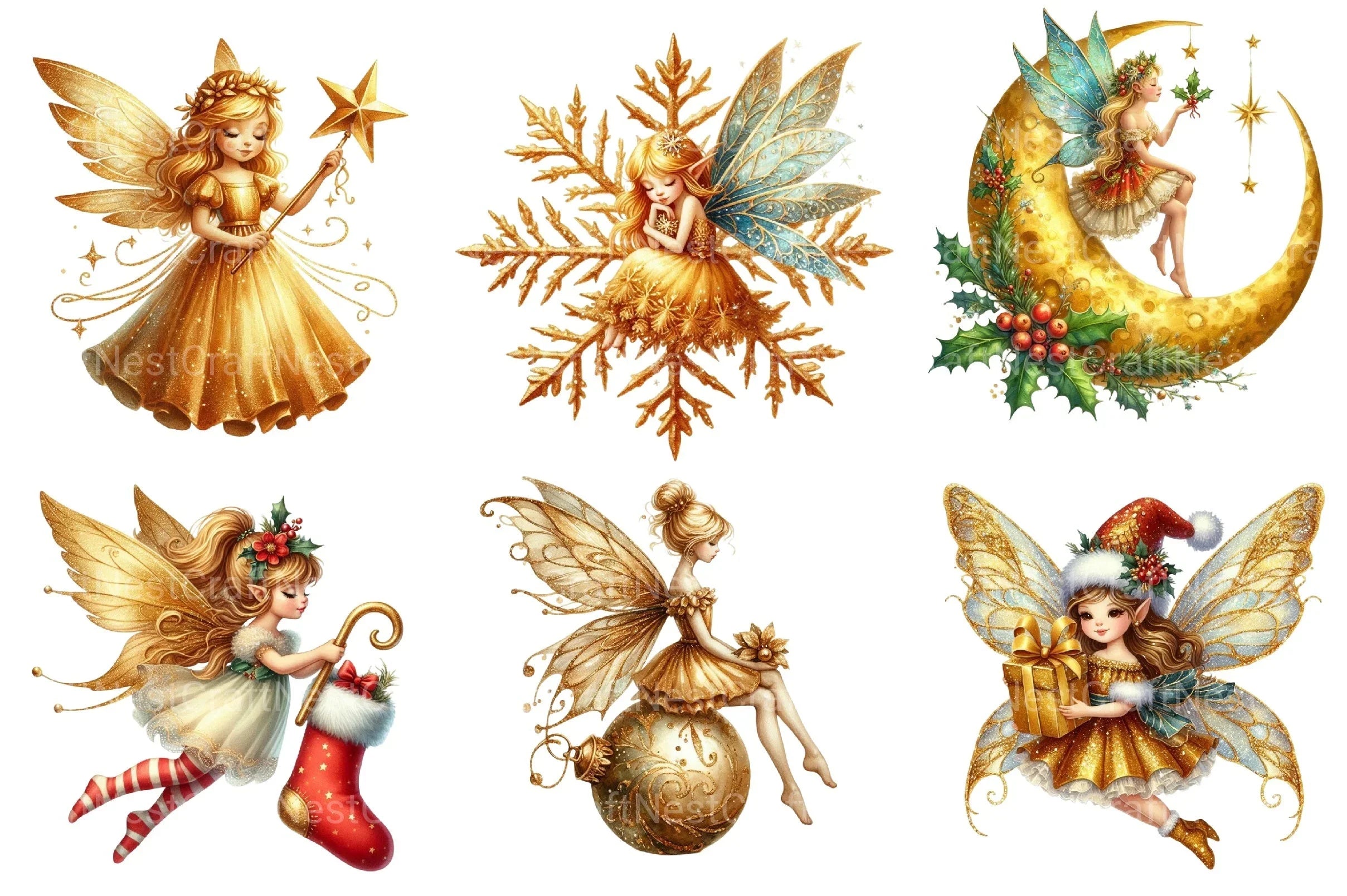 Christmas Gold Fairy Clipart Bundle - CraftNest - Digital Crafting and Art