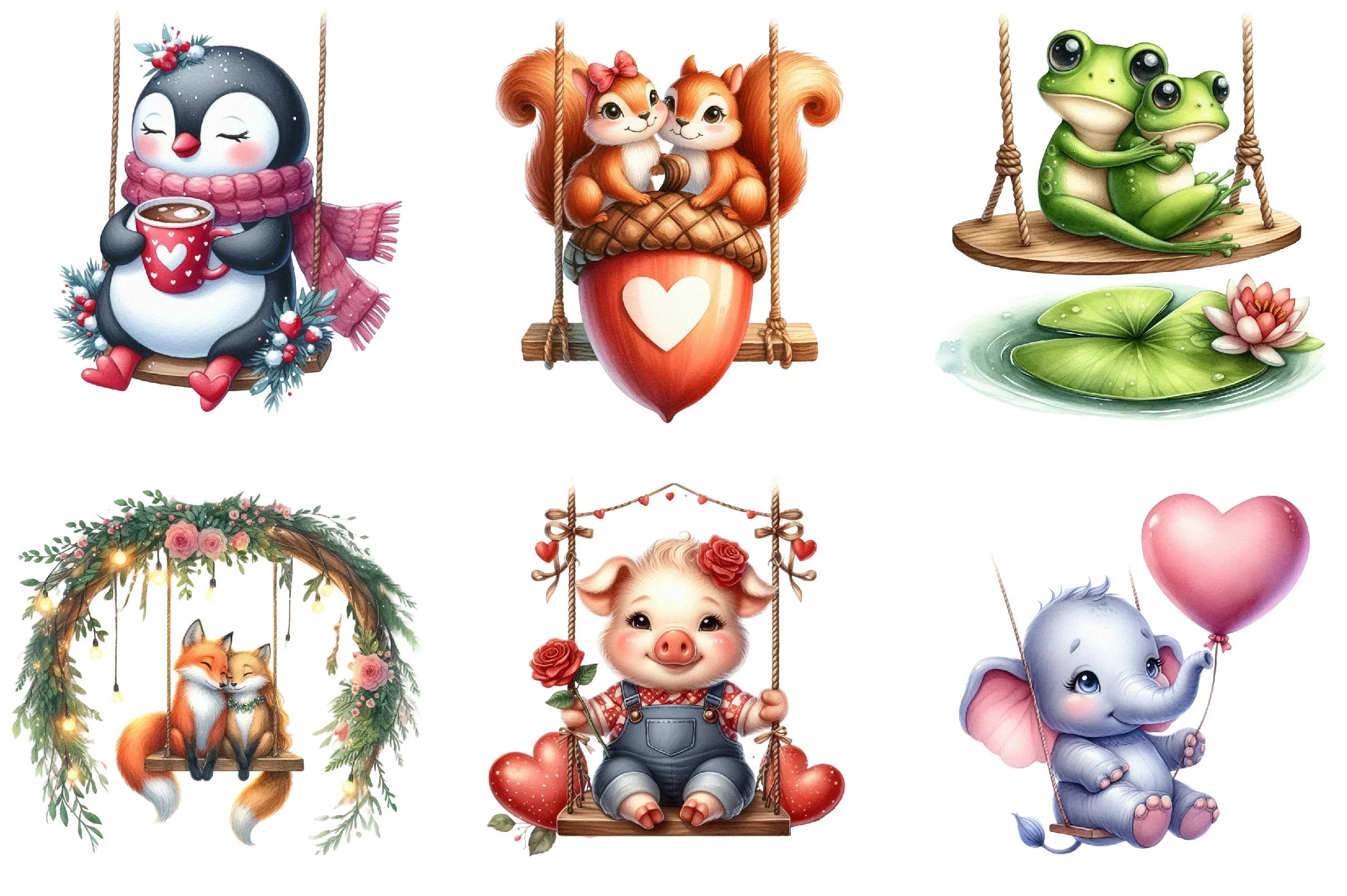 Valentine's Animals on Swings Clipart Bundle - CraftNest - Digital Crafting and Art